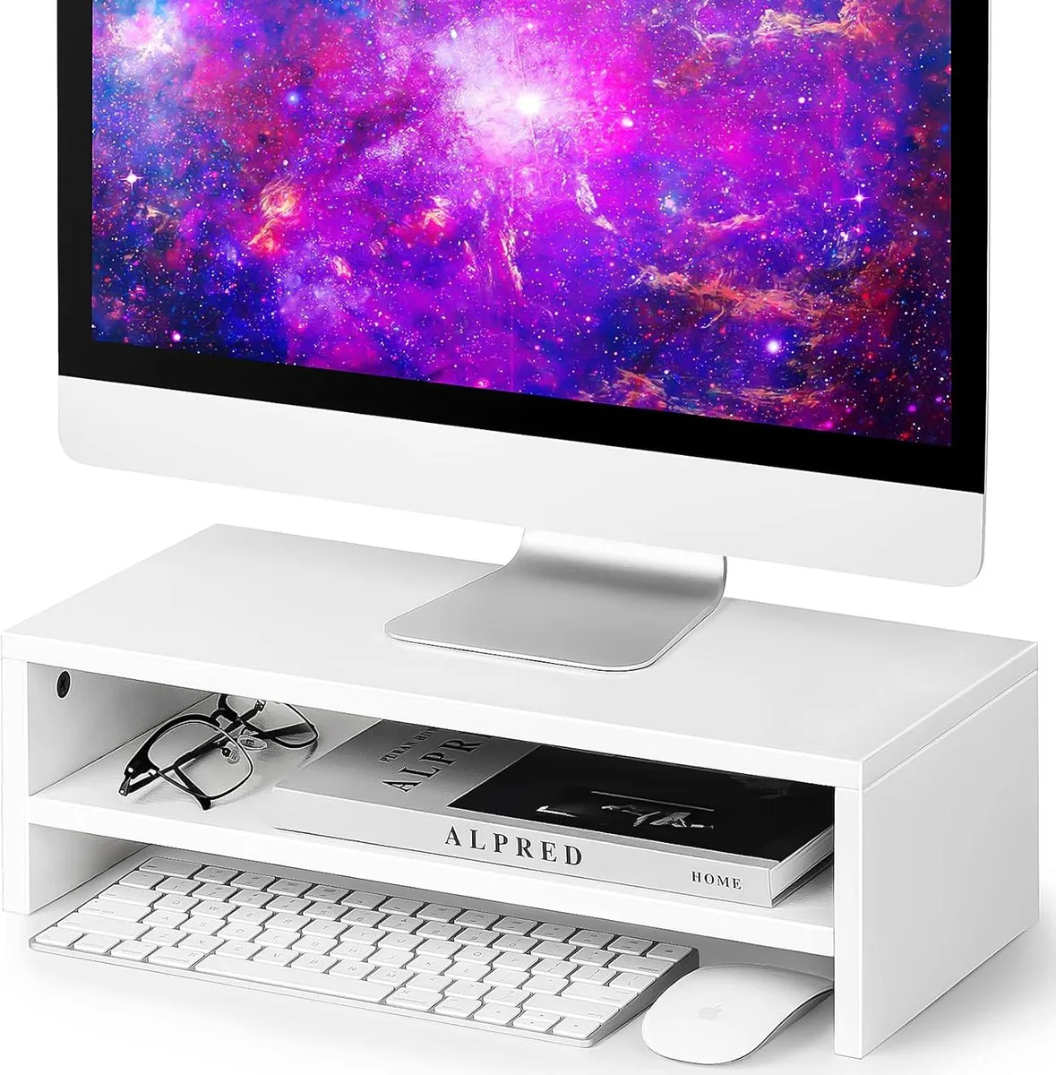 PISKEKAT PISKEKAT 2-Tier Wood Monitor Stand 16.5 x 7.8 x 5.2 in White — product photo