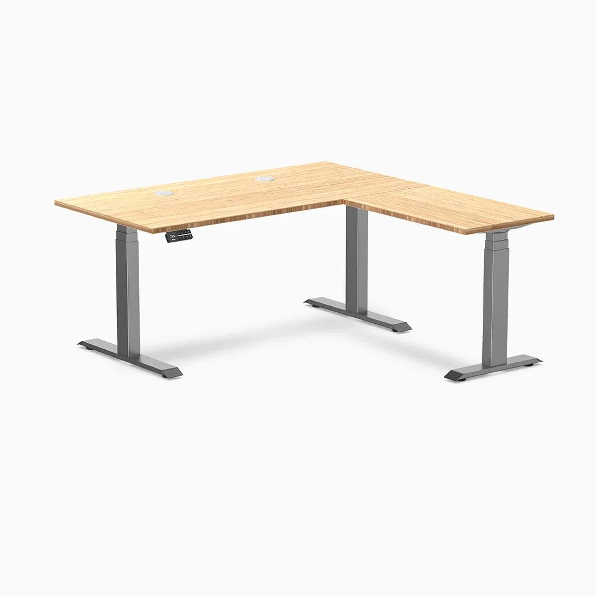 Desky Desky Bamboo L-Shape Sit Stand Desk 60x30x62x20 in Bamboo/Space Gray — product photo