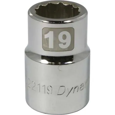 Chrome 3/4-inch drive 19mm 12-point socket with knurled ring and laser-etched markings