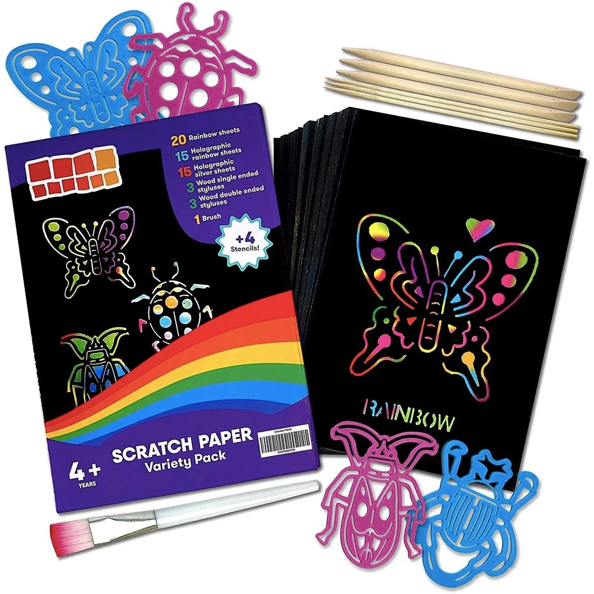 Altatac Altatac 50 PCS Black Scratch Paper Set with 4 Stencils — product photo