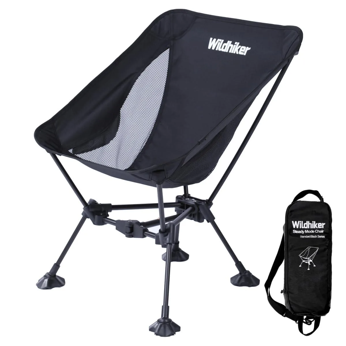 Camouflage triangular camping chair with mesh back, side pocket and detachable anti-sinking feet