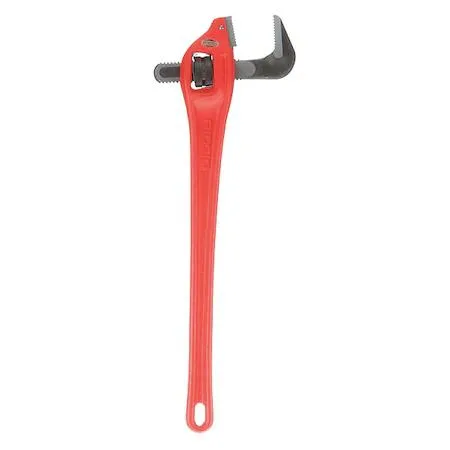 Red cast-iron offset pipe wrench, 24 inch I-beam handle, serrated jaw