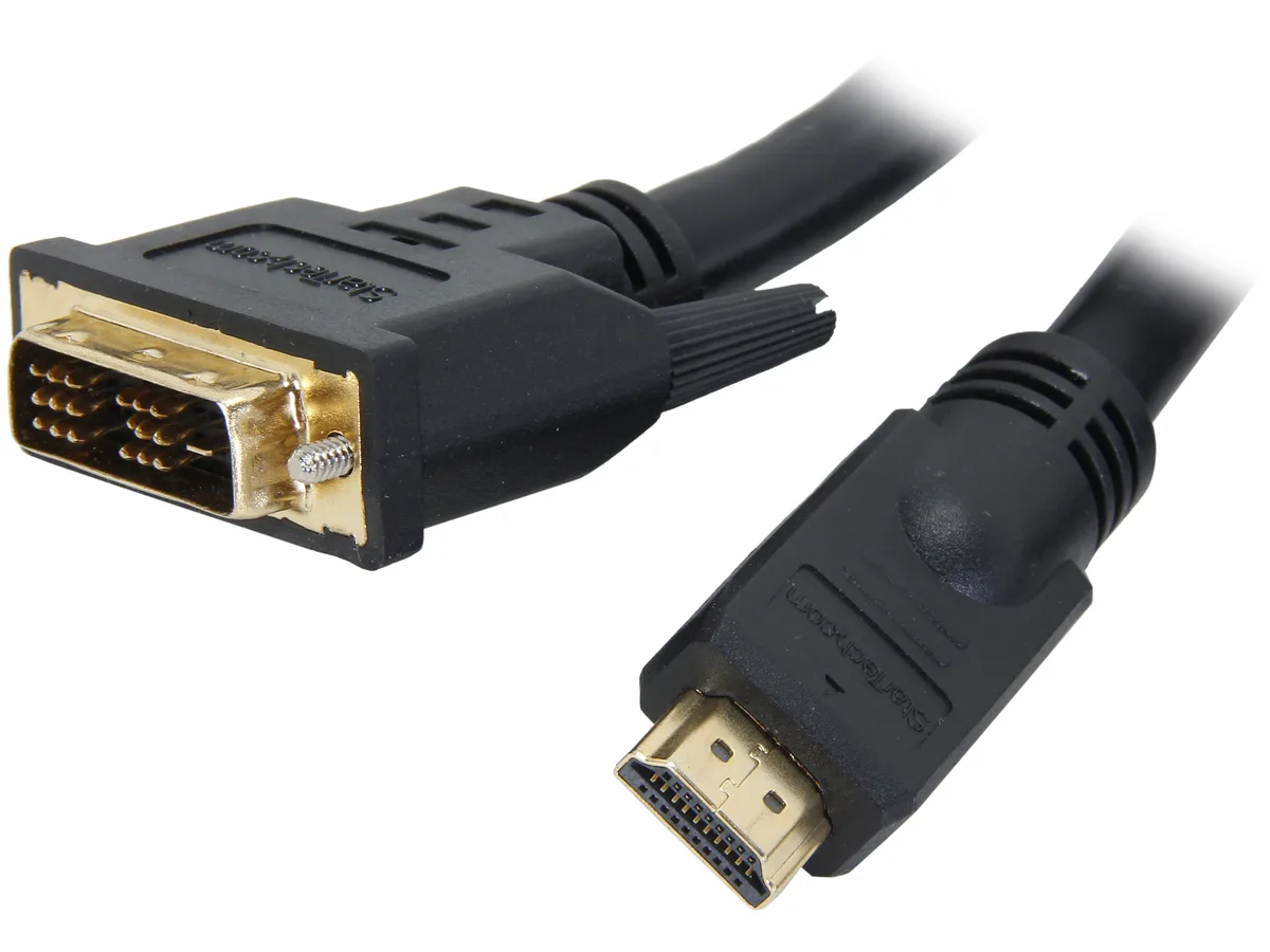 Black 25 ft HDMI male to DVI-D male cable with gold connectors