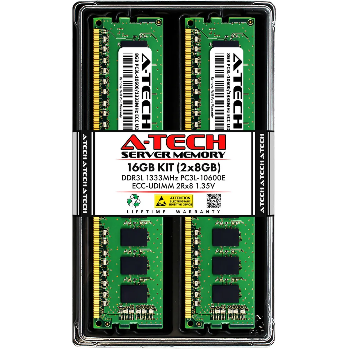 A-Tech A-Tech 16GB (2x8GB) DDR3/DDR3L 1333MHz ECC UDIMM 240-Pin 1.35V 2Rx8 Server RAM — product photo