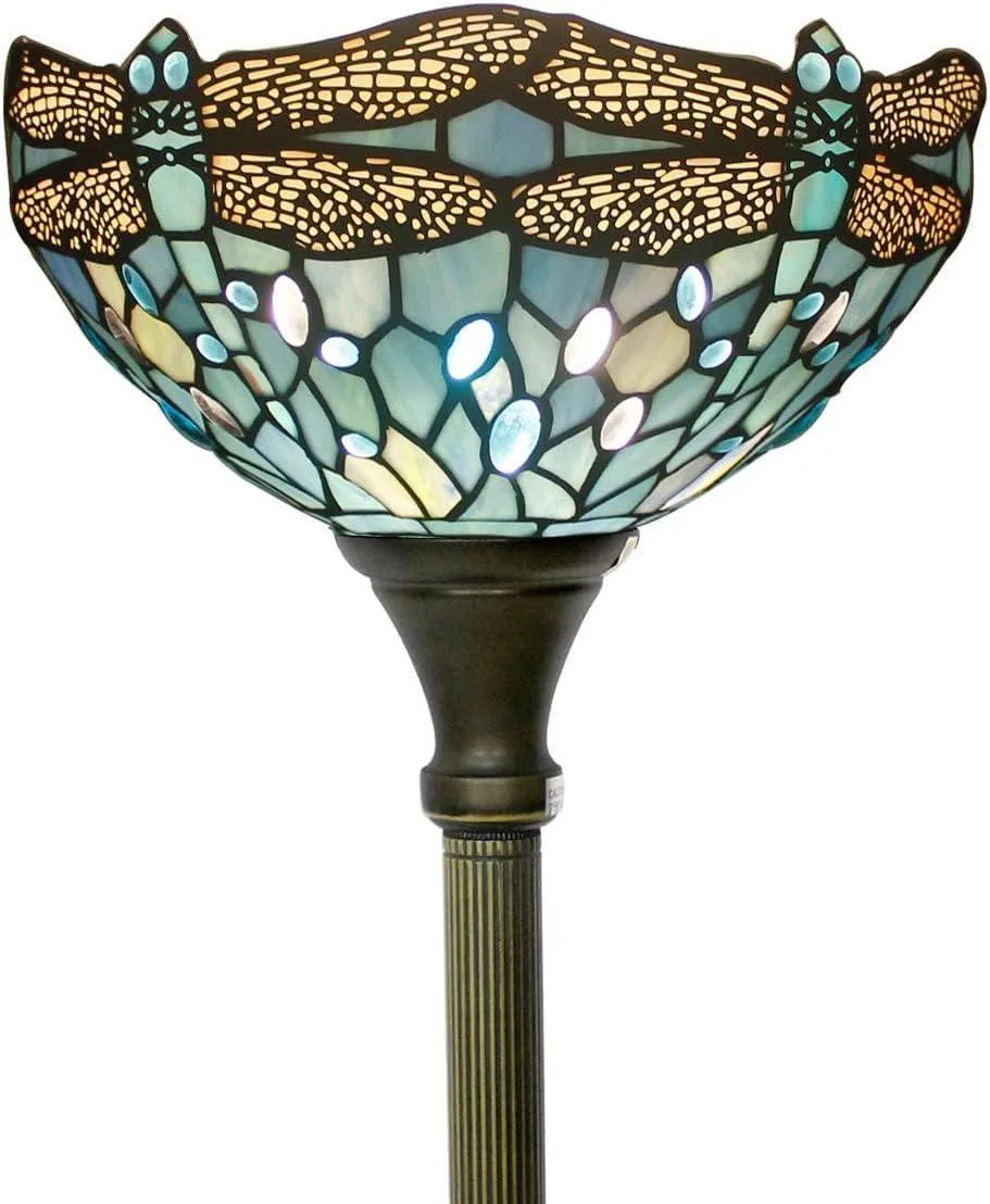TUKO TUKO S147 Sea Blue Stained Glass Dragonfly Floor Lamp 12x66 inch — product photo