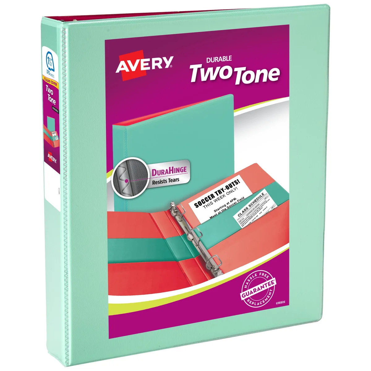 Avery Avery Two-Tone Binder 1.5 Inch Slant Rings Mint/Coral 17289 — product photo