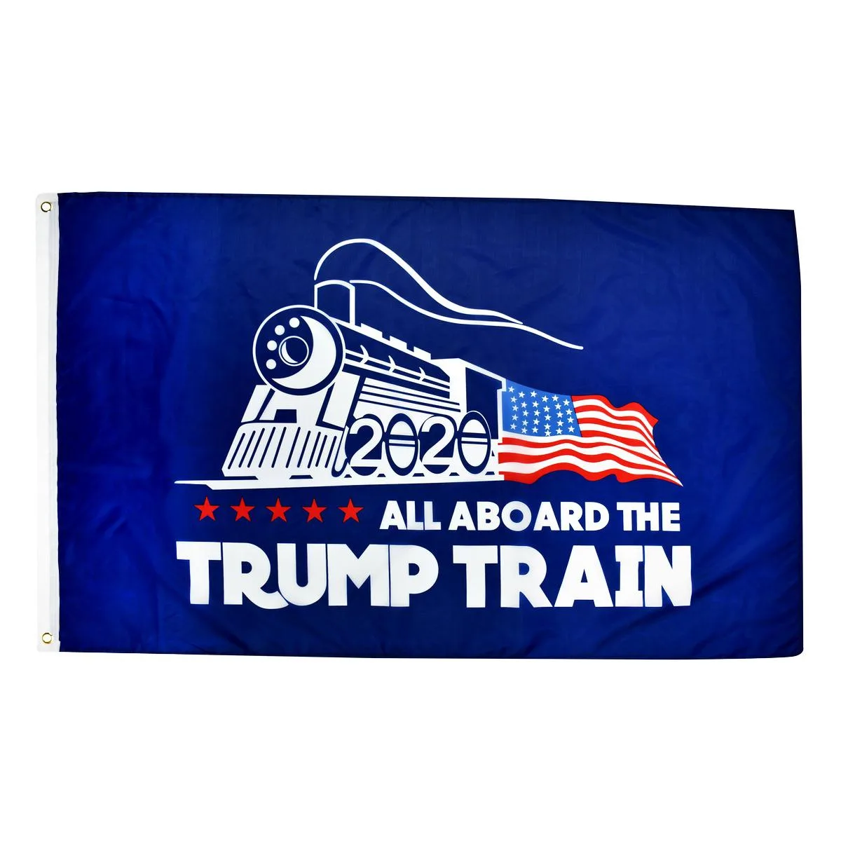 Blue 3x5 polyester flag with locomotive and Trump Train text