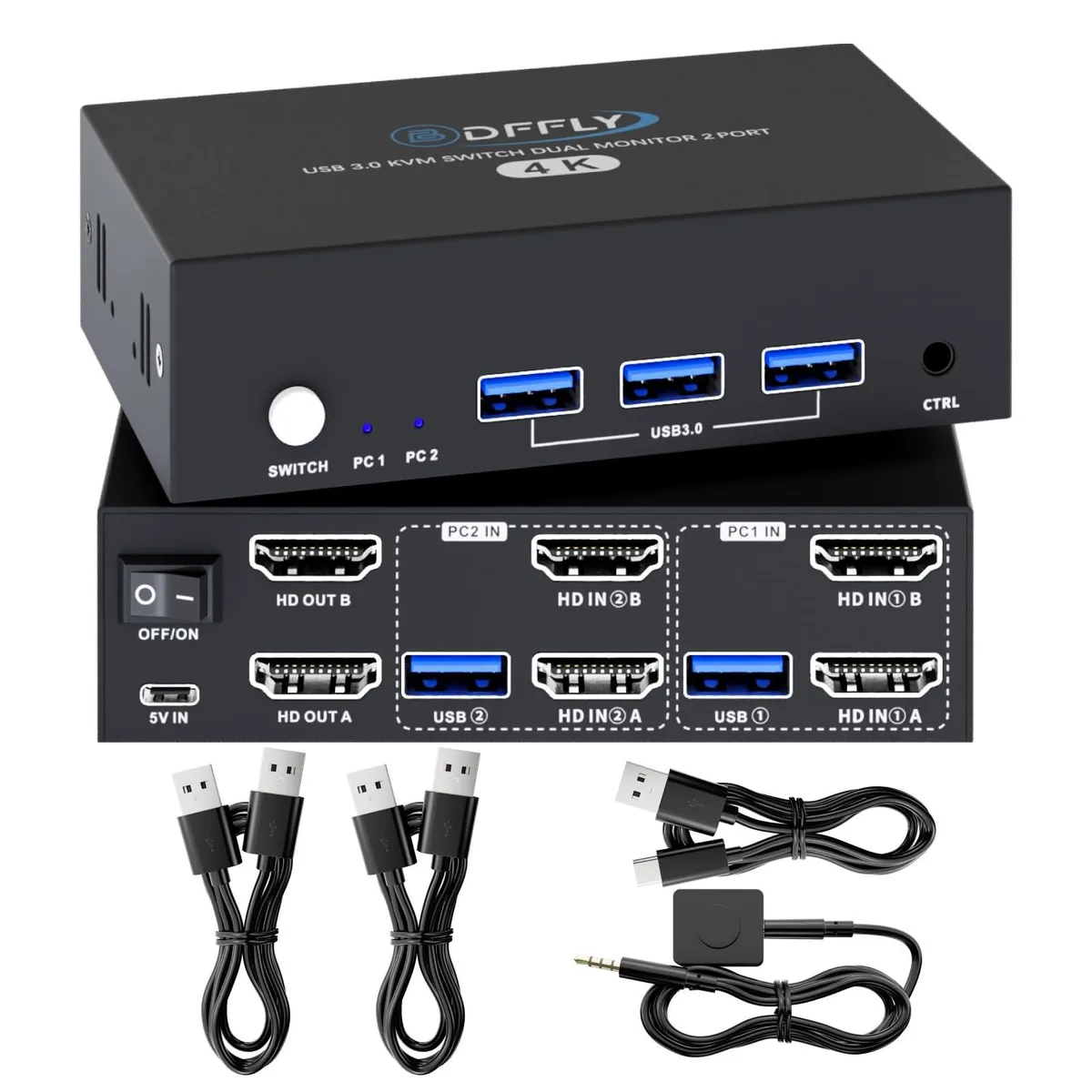  TRENDnet BDF-S7232H2 KVM Switch 2 Monitors 2 Computers 4K@60Hz 3 USB 3.0 Ports — product photo