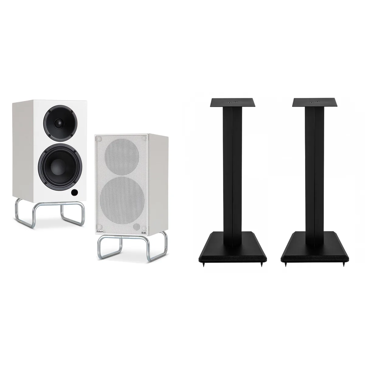 Elac Elac DCB41-DS 4.5" Powered Bookshelf Speakers Cream with LS10-B 23" Stands — product photo