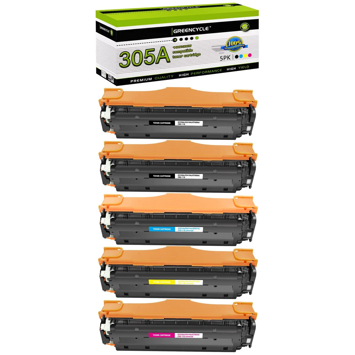 GREENCYCLE GREENCYCLE 305A 5 Pack Toner Cartridge 2B/C/Y/M 2200/2600 pages — product photo