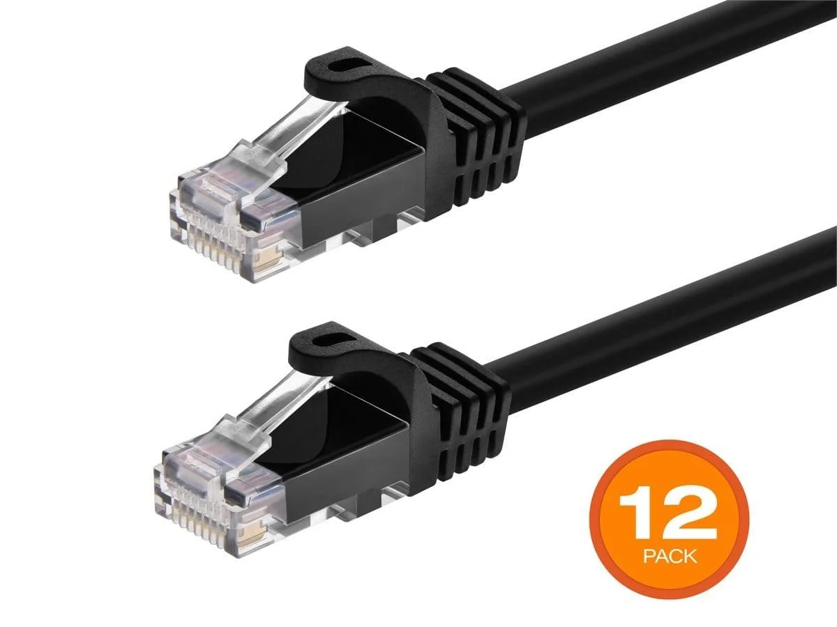 Monoprice Inc. Monoprice 141814 Cat6 Ethernet Patch Cable 0.6096m Black 12-Pack FLEXboot Snagless RJ45 550MHz UTP 24AWG — product photo