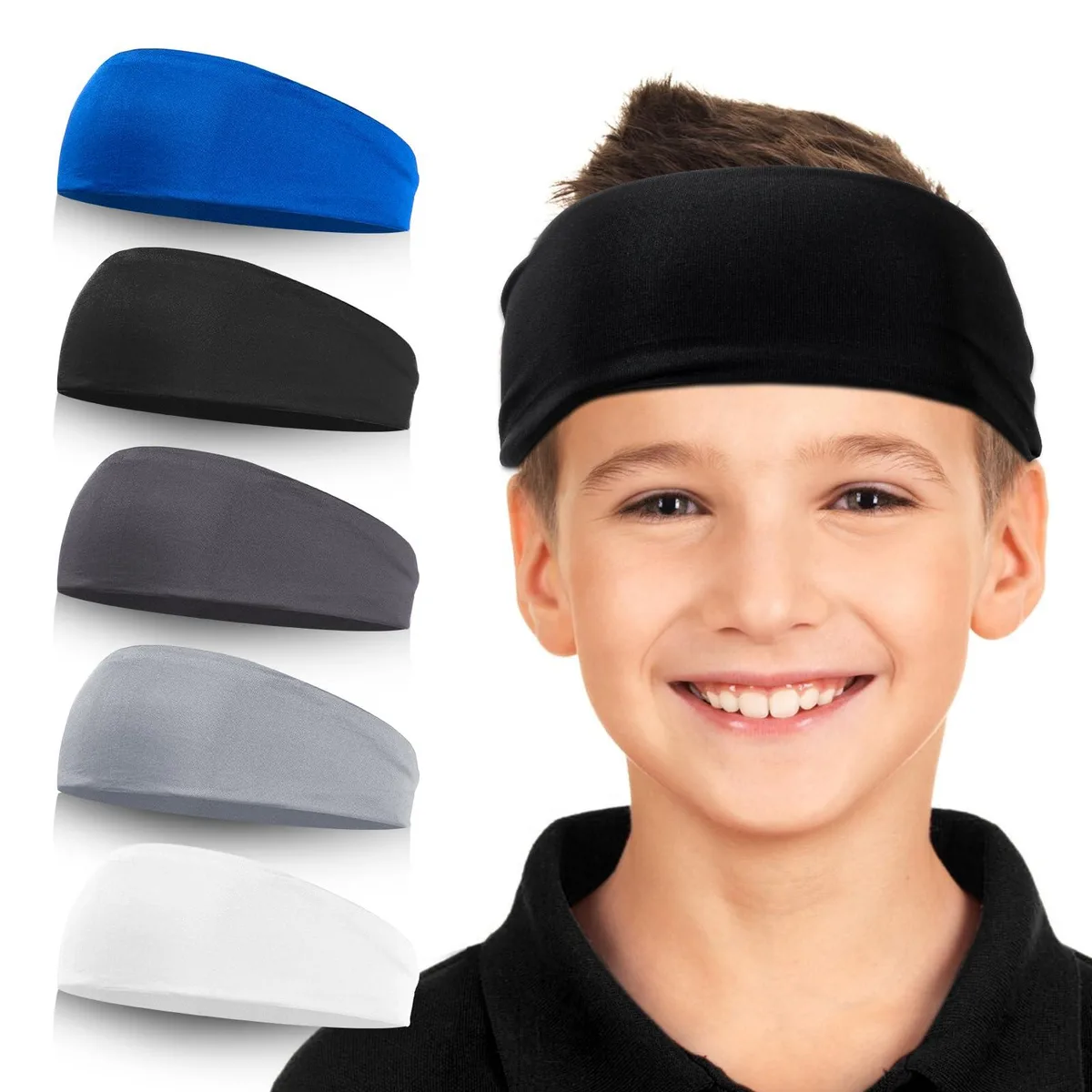 QQJOYCCI 5-Pack Moisture-Wicking Sweatbands Black S — product photo