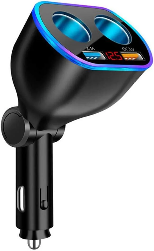 BeautiFeel BeautiFeel 120W QC3.0 Dual USB Car Charger Splitter with LED Voltmeter 12/24V — product photo