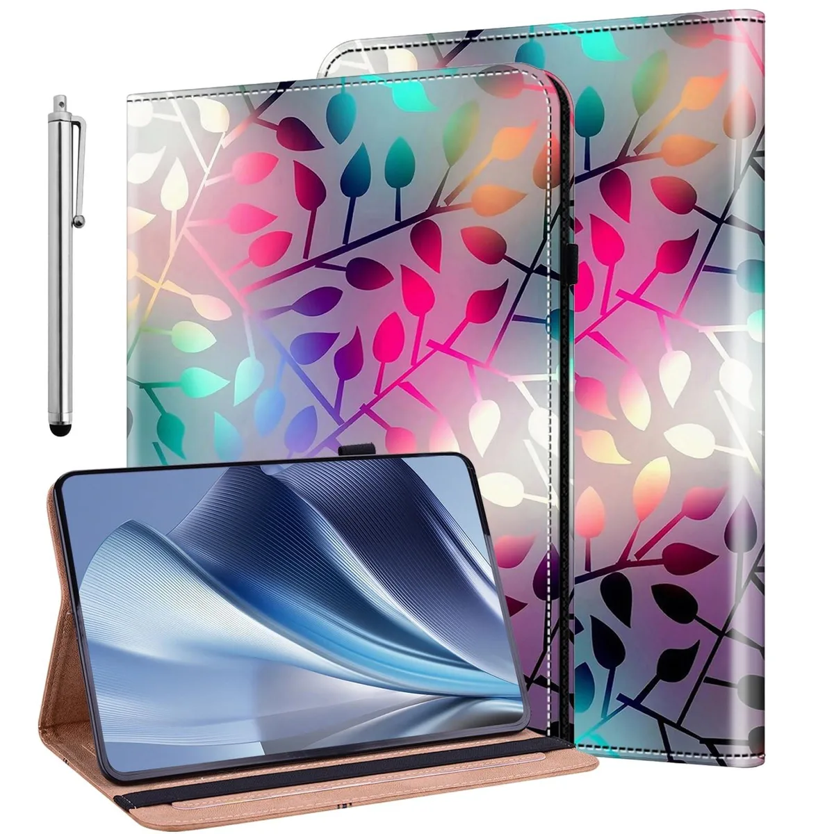 Maple leaf print flip case with card slots and pen holder