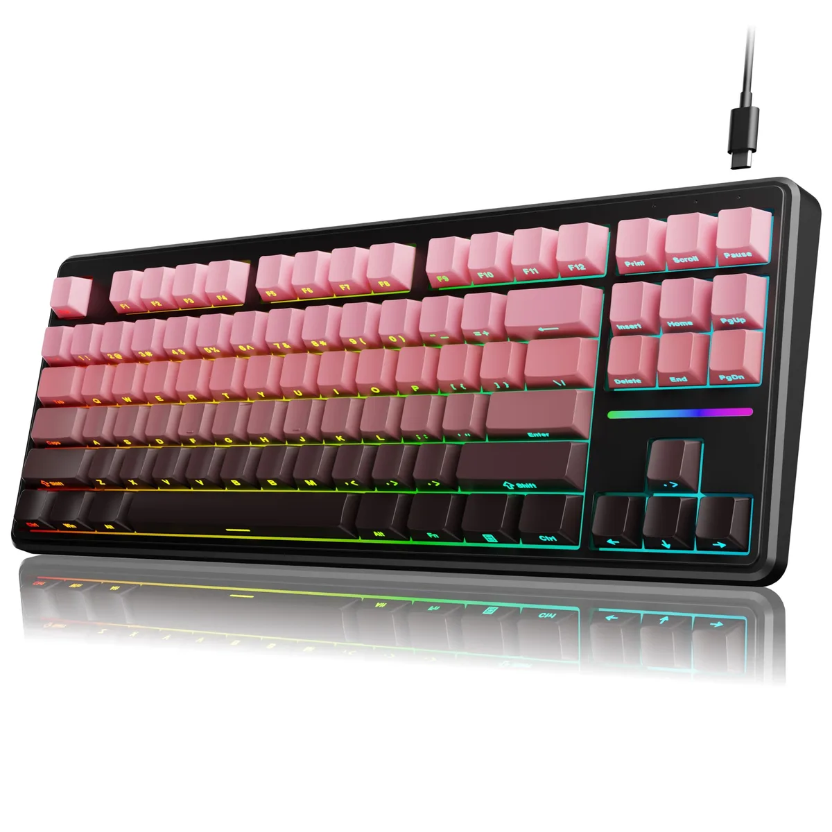 EWEADN V80 Wired TKL RGB Gaming Keyboard BlackBerry Pink — product photo