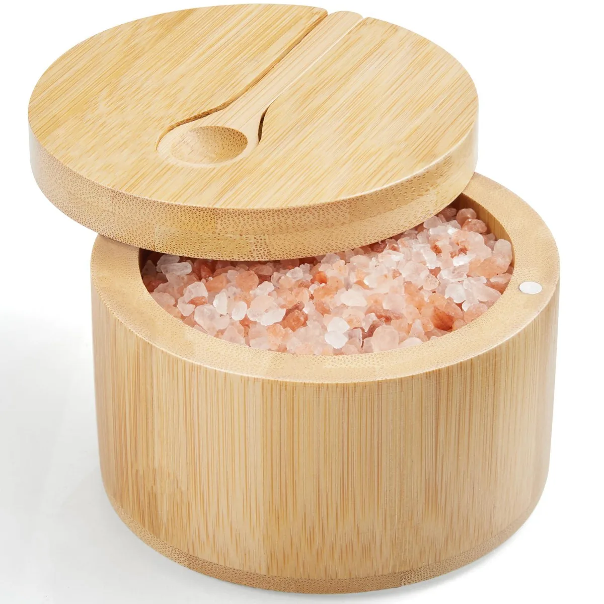 Bamboo Salt Cellar with 360° Swivel Lid and Spoon — product photo