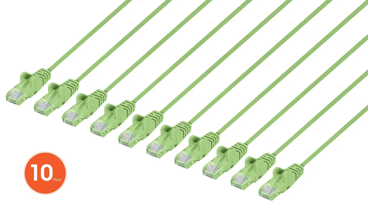 Intellinet Network Solutions Intellinet Network Solutions Cat6 U/UTP Slim Network Patch Cable 1.5 ft Light Green 10-Pack — product photo