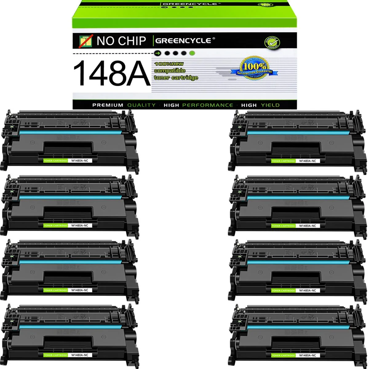 GREENCYCLE GREENCYCLE W1480A-NC Black Toner Cartridge 8-Pack No Chip 2900 Pages — product photo