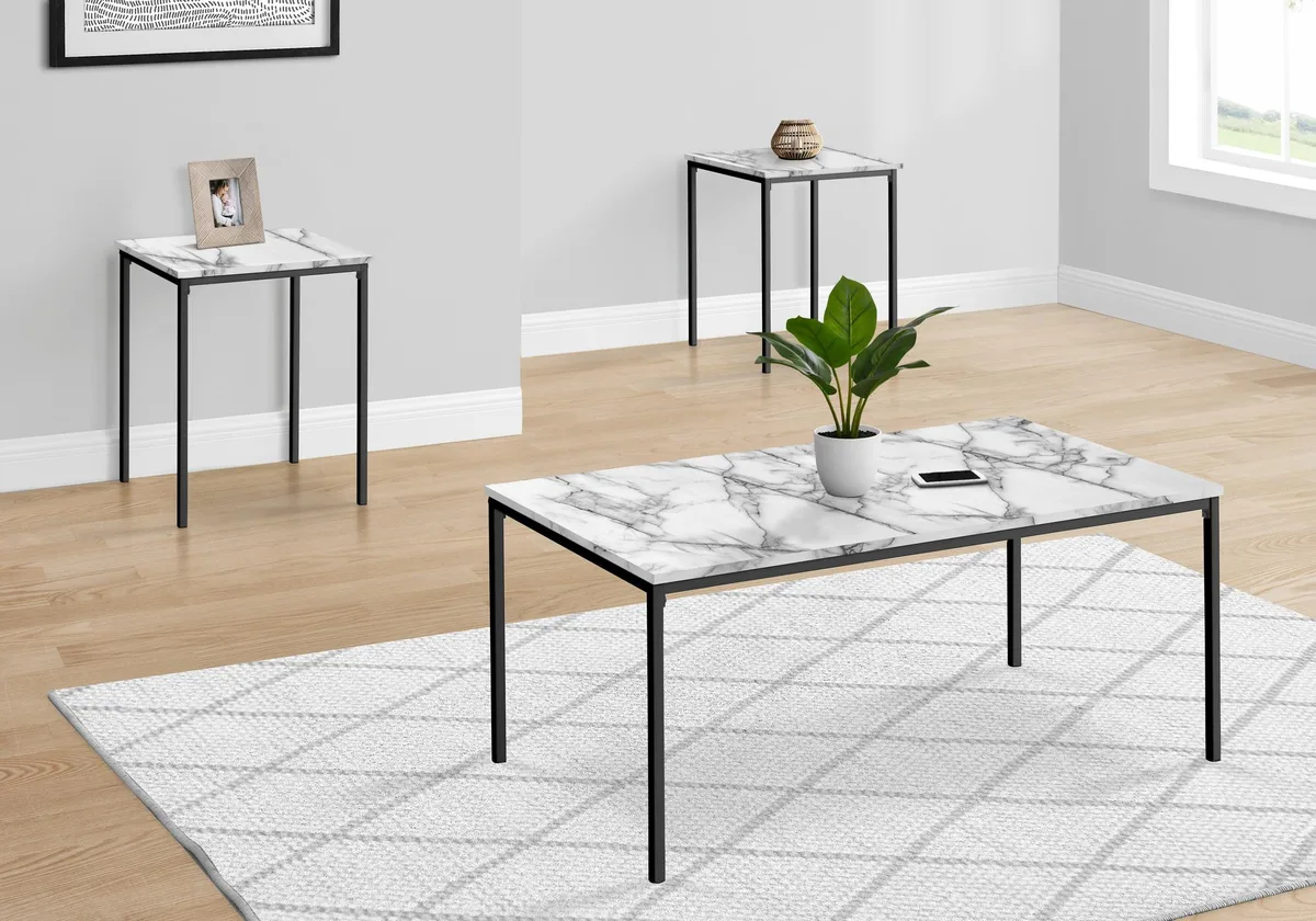 tuphen tuphen 3pcs Table Set Black Metal White Marble Look Laminate — product photo