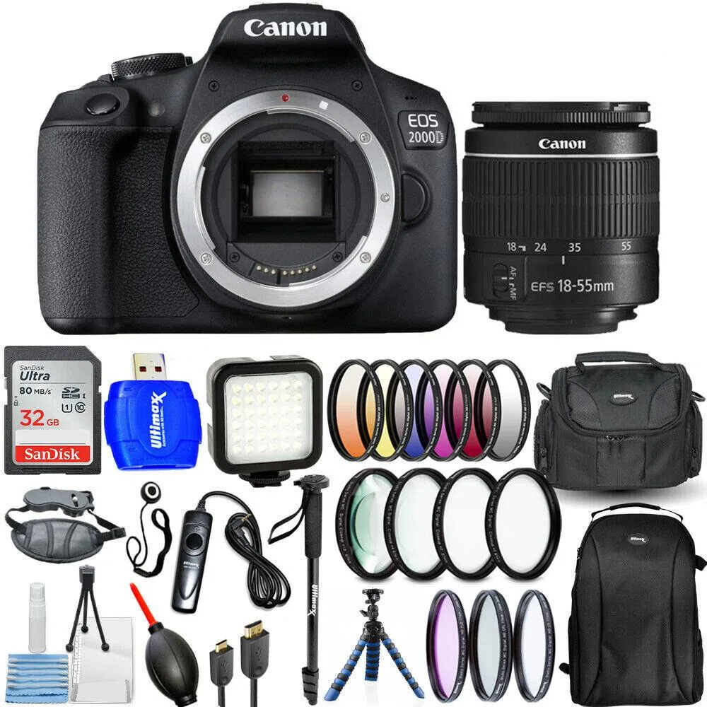 Canon International Canon EOS 2000D / Rebel T7 18-55mm 32GB Filter Kit Backpack Bundle dslr camera — product photo