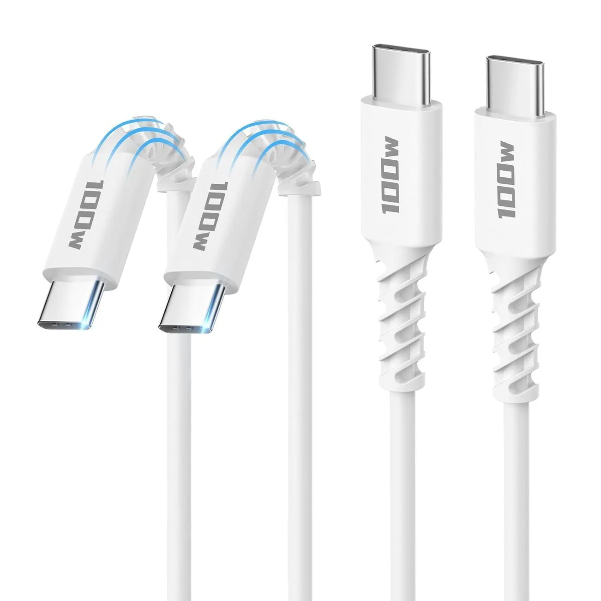 Orange USB-C to USB-C cable, three feet long, TPE jacket, metal connector ends