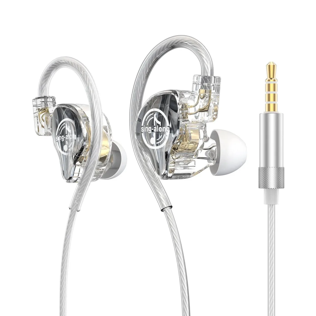 Clear in-ear monitors with mirror faceplates and detachable cable
