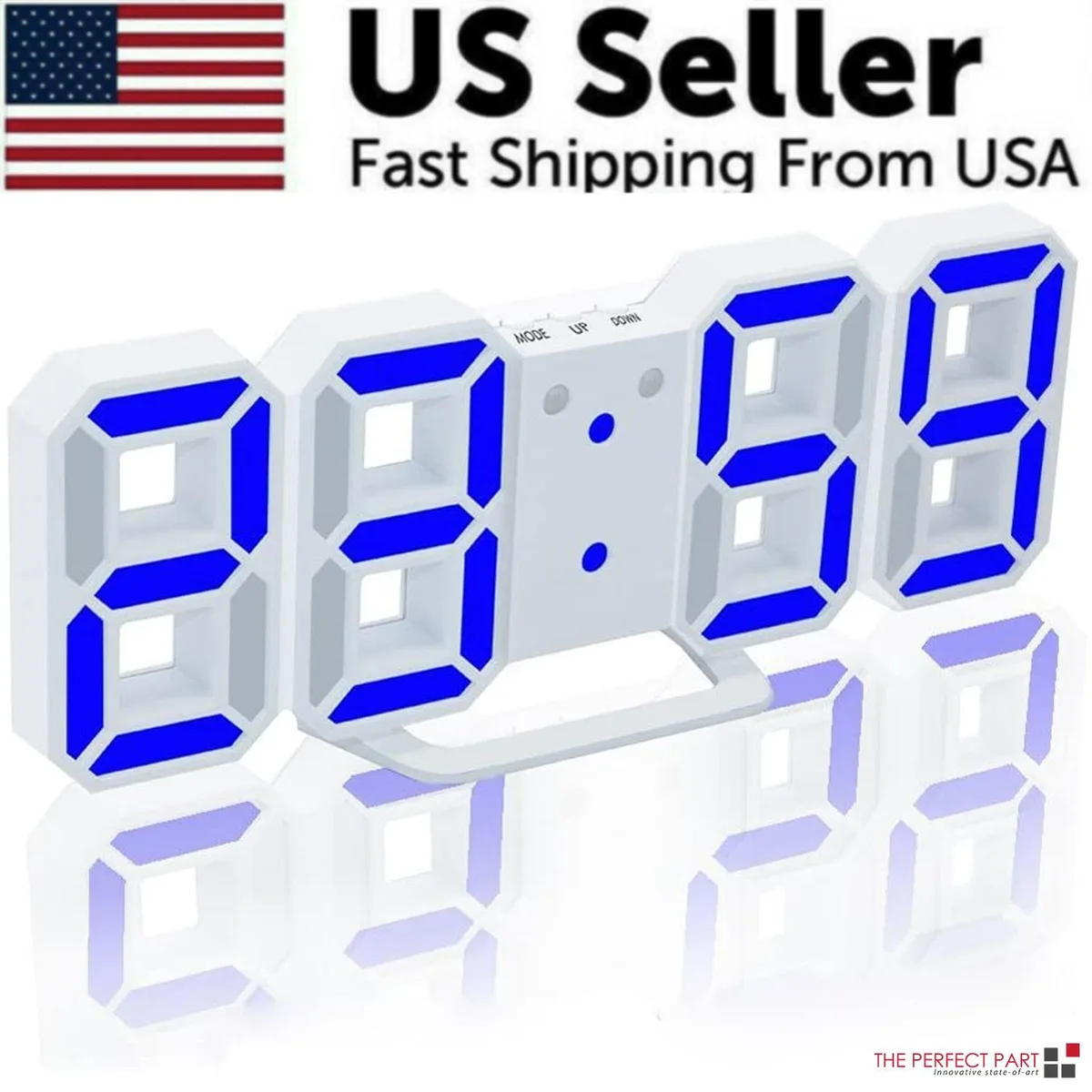 The Perfect Part The Perfect Part Digital 3D LED Wall Desk Clock Blue — product photo
