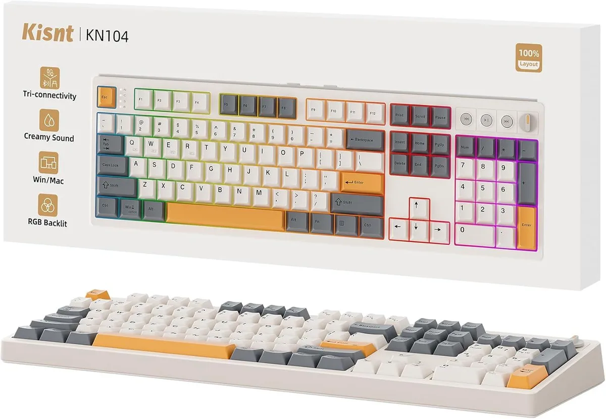 usbroway usbroway KN104 Wireless Mechanical Gaming Keyboard Full-size 104 Keys Retro Beige — product photo