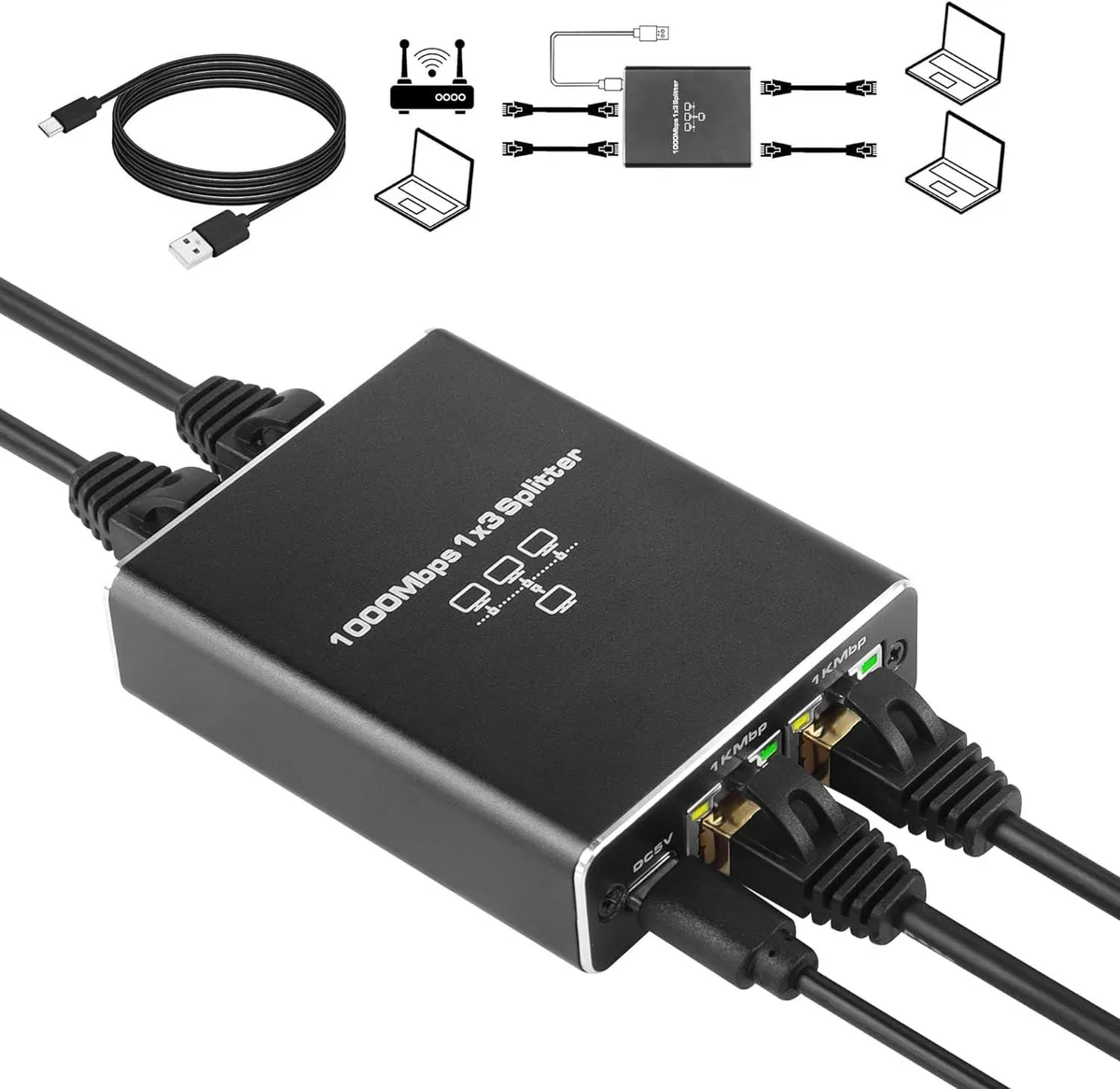 C&amp;N C&amp;N 1-to-3 RJ45 1000Mbps network connector — product photo