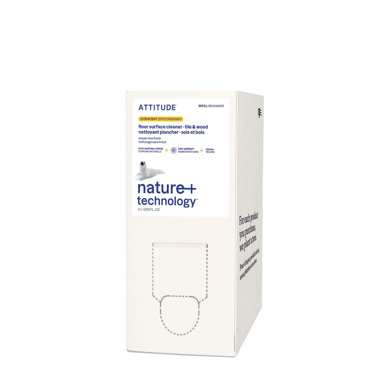 White cardboard refill box with citrus zest label 67.6 fl oz