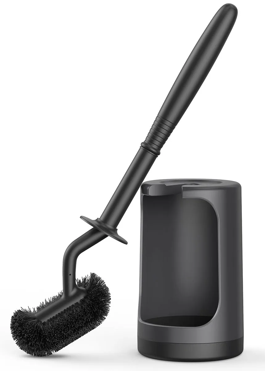 Toilet Bowl Brush Holder Set Curved Design Deep Cleaning Under Rim — product photo