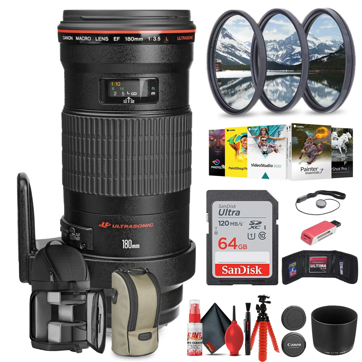 Canon Canon EF 180mm f/3.5L Macro USM Lens with 64GB Extreme Pro Card — product photo