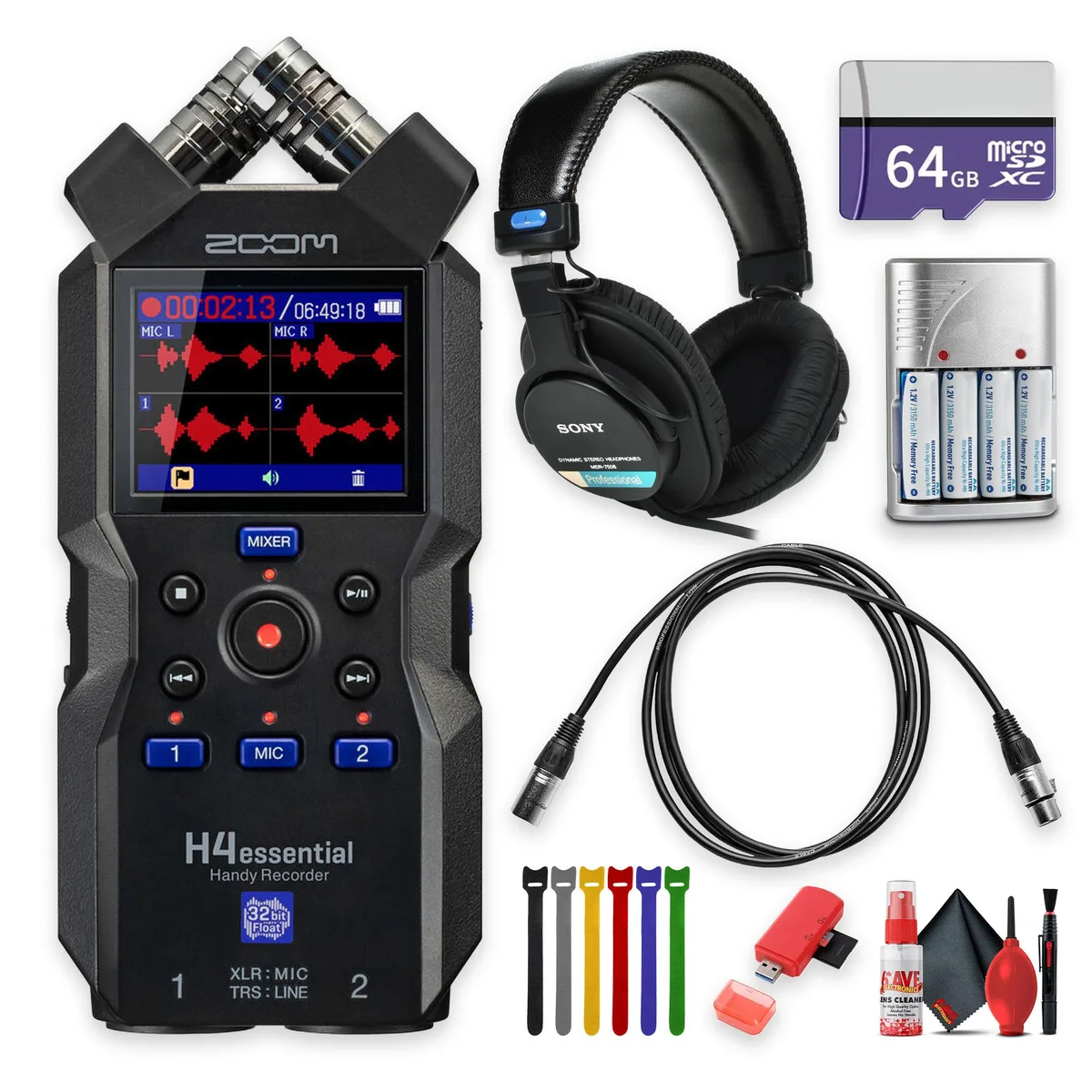 Zoom Zoom H4essential 4-Track 32-Bit Float Voice Recorder + Headphones Bundle — product photo