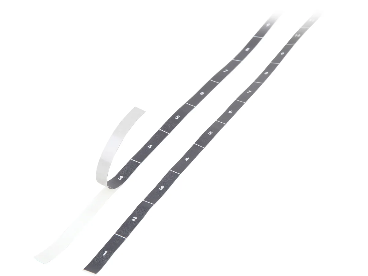 Black self-adhesive rack unit label strips, two rolls, up to 52U markings