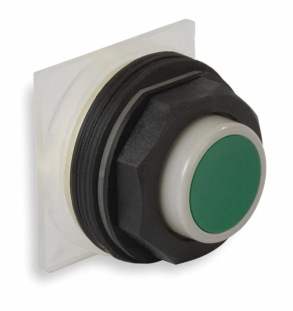 Green 30 mm extended push button operator with plastic head and bezel