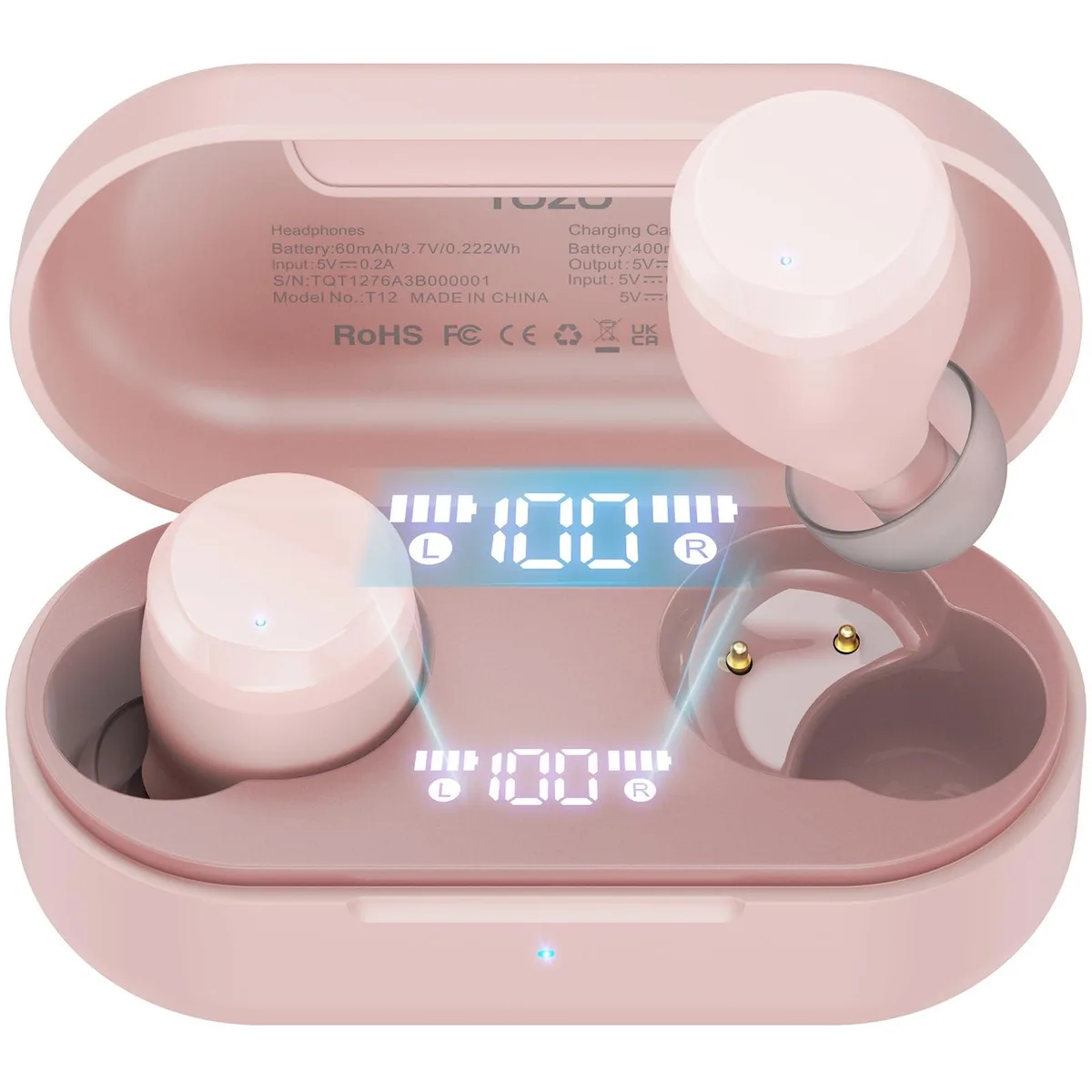 TOZO Store TOZO T12 Mini Wireless Earbuds Bluetooth 5.3 In-Ear Headphones Matte Pink — product photo