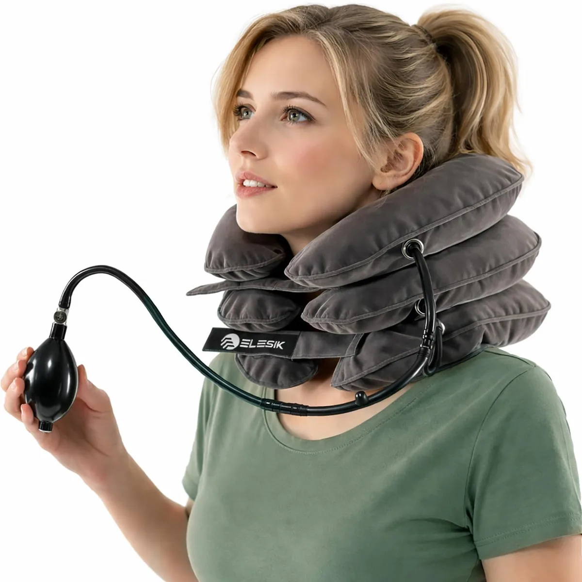Black inflatable cervical traction device with adjustable straps, small size, pack of ten