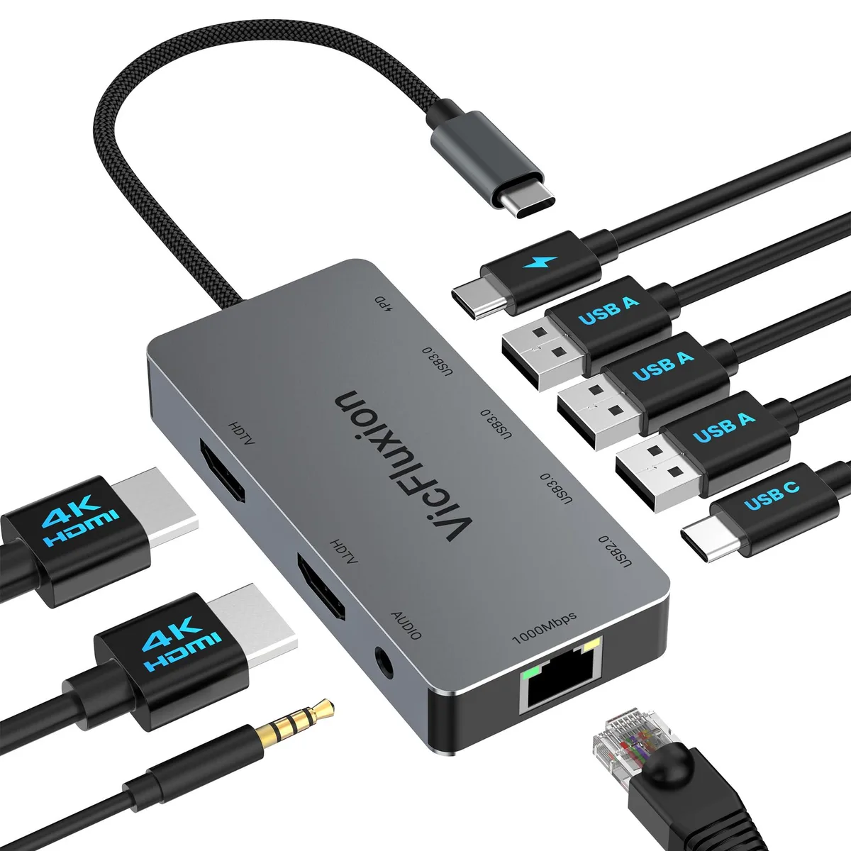  Vicfluxion 9-in-1 USB-C Docking Station Dual HDMI 4K@60Hz — product photo