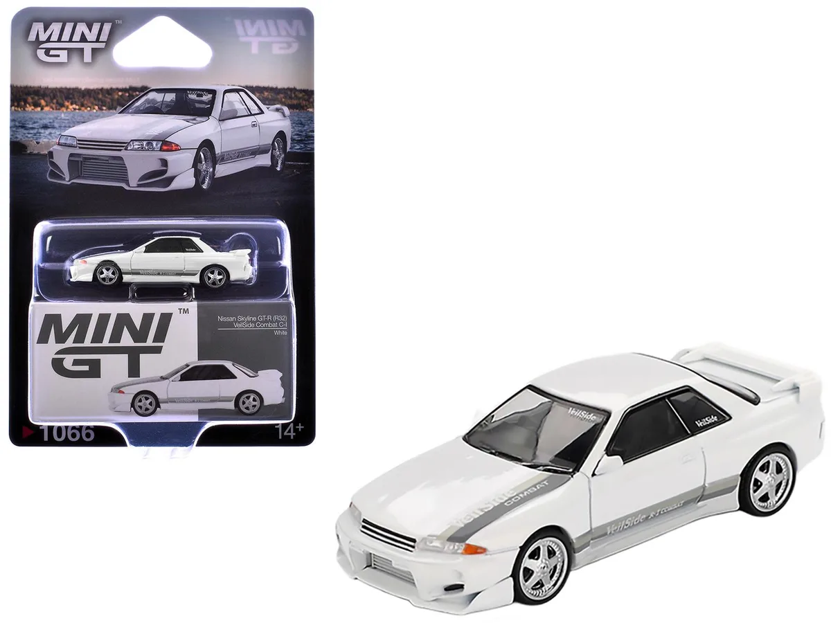 Mini GT Mini GT Nissan Skyline GT-R (R32) RHD Veilside Combat C-I White Gray Stripes 1/64 Diecast — product photo