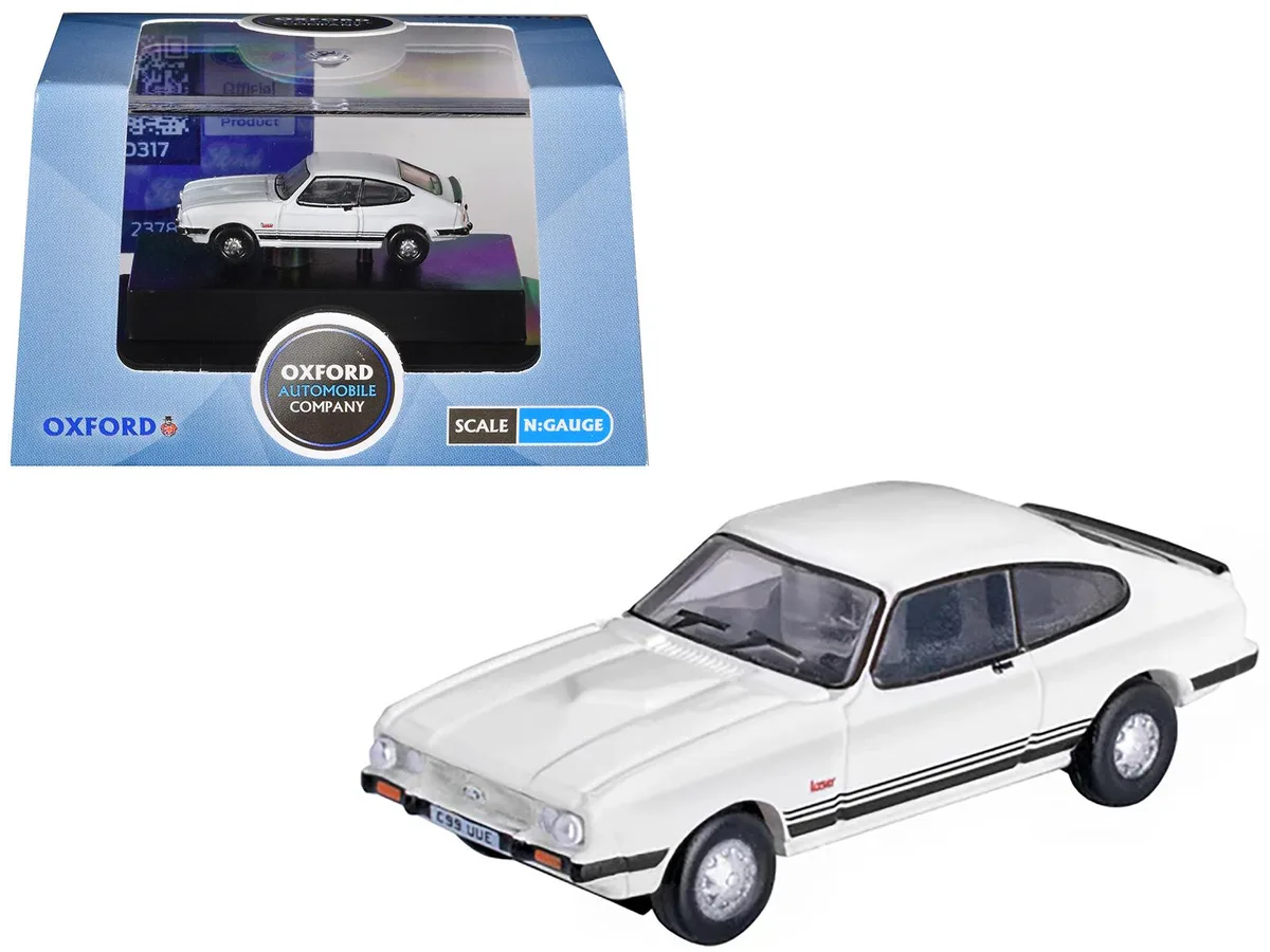 Oxford Diecast Oxford Diecast Ford Capri Mk3 RHD Diamond White Black Stripes 1/148 Scale Diecast Hobby Collectible — product photo
