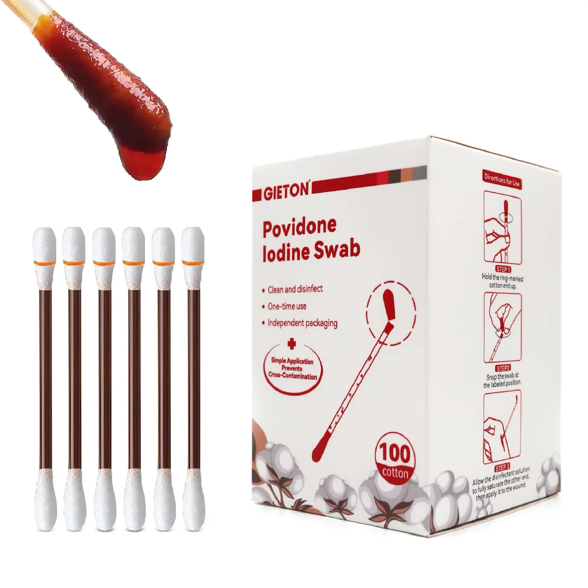 Box of 100 individually sealed povidone iodine swabs