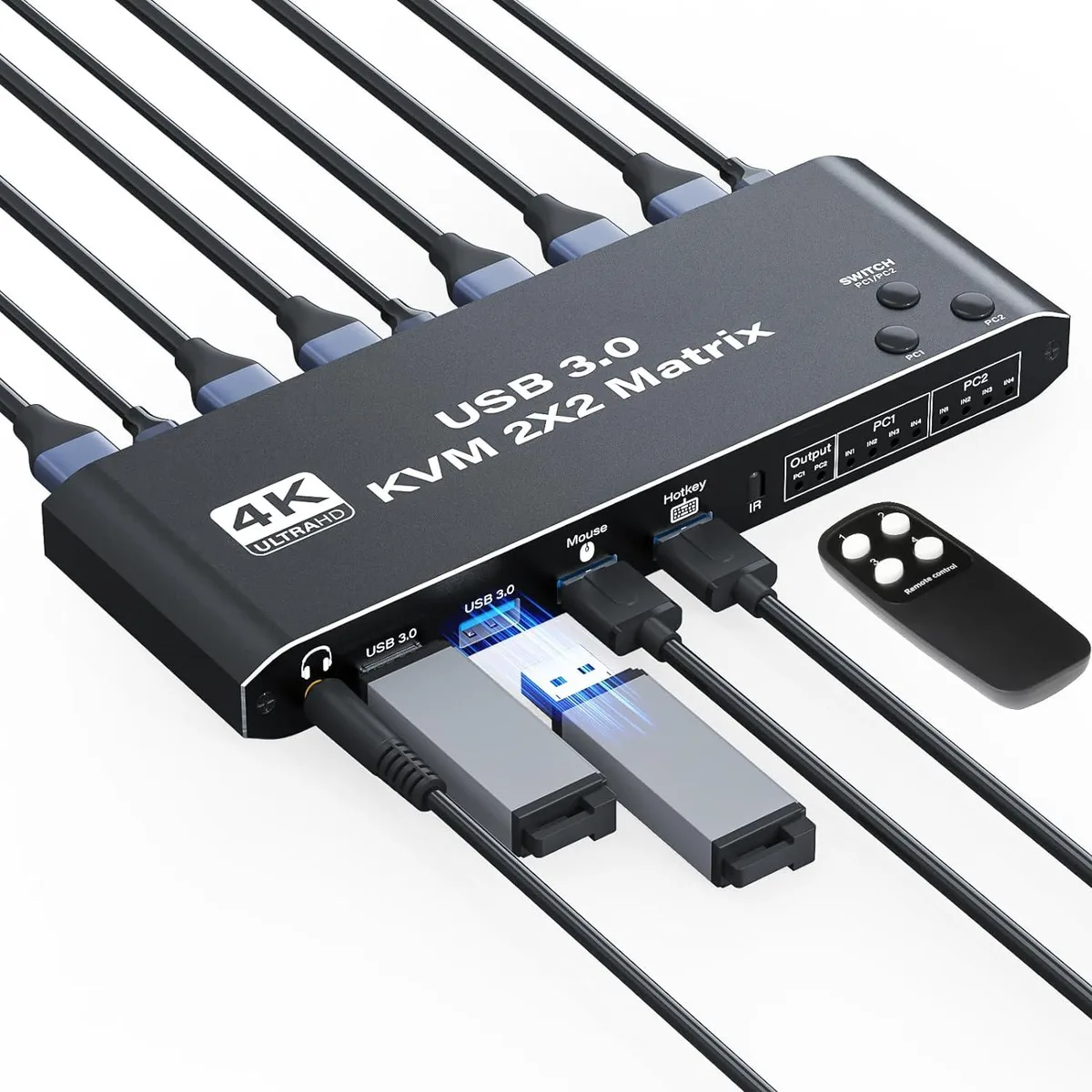 SMA SMA 4K HDMI KVM Switch 2×2 Dual Monitor 1080P@120Hz 4 USB 3.0 — product photo