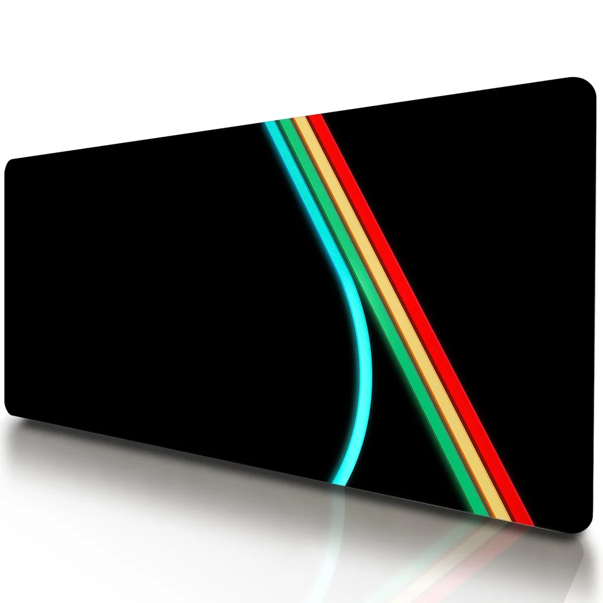 Large black ARC VNDL mouse pad 31.5 by 15.7 inches with red green blue neon trim