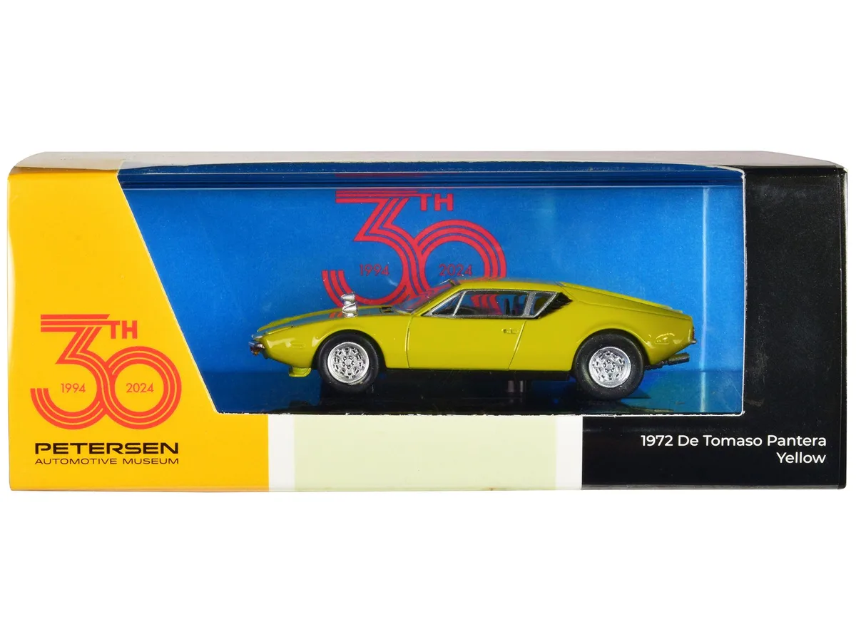 Paragon Paragon 1972 De Tomaso Pantera Yellow Petersen 30th Anniversary 1/64 Diecast — product photo