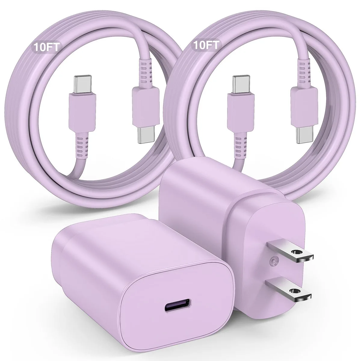 KEHIPI KEHIPI CA-57T 25W USB charger 10ft cable purple 2pack — product photo