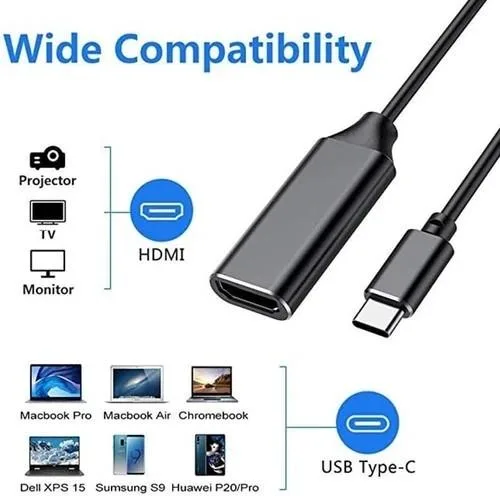 Black USB-C to HDMI adapter cable, 3 ft, gold connectors