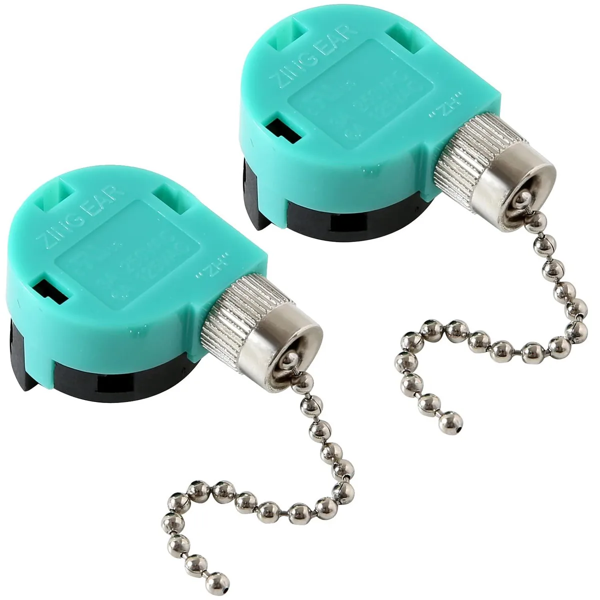Small nickel-finished pull-chain fan switch with four wires