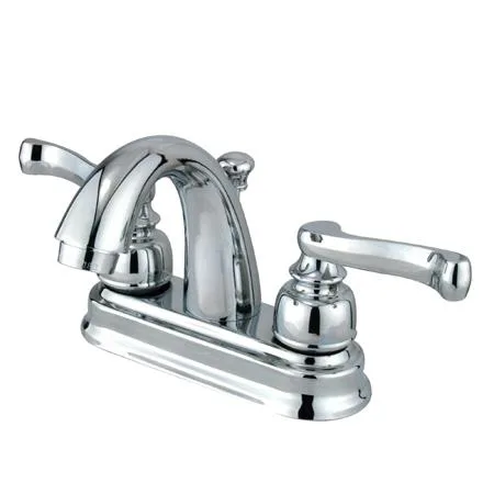 Polished chrome two-handle centerset lavatory faucet with pop-up drain