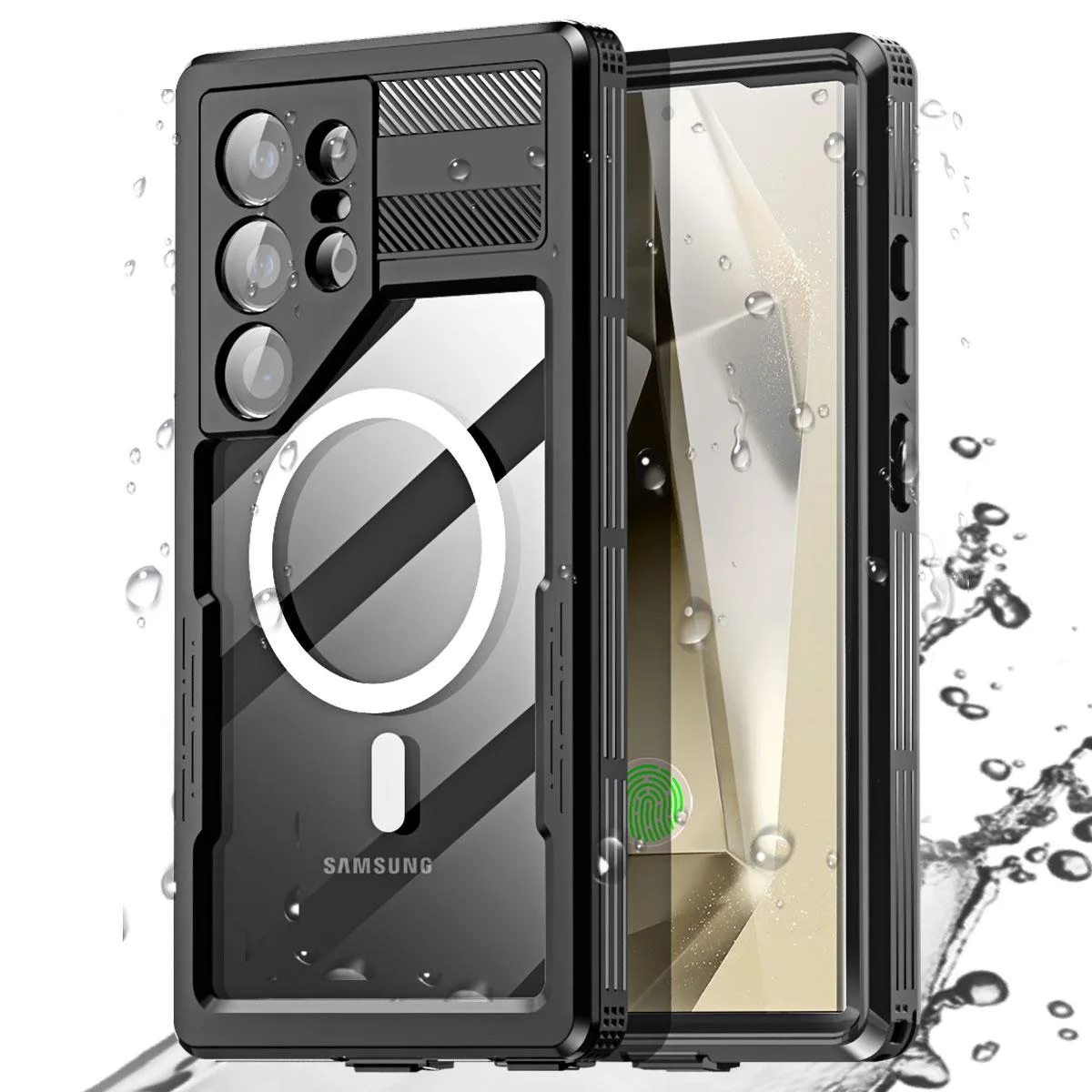 SZYG SZYG Samsung Galaxy S24 Ultra Waterproof Case IP68 Built-in Camera Screen Protector Black — product photo