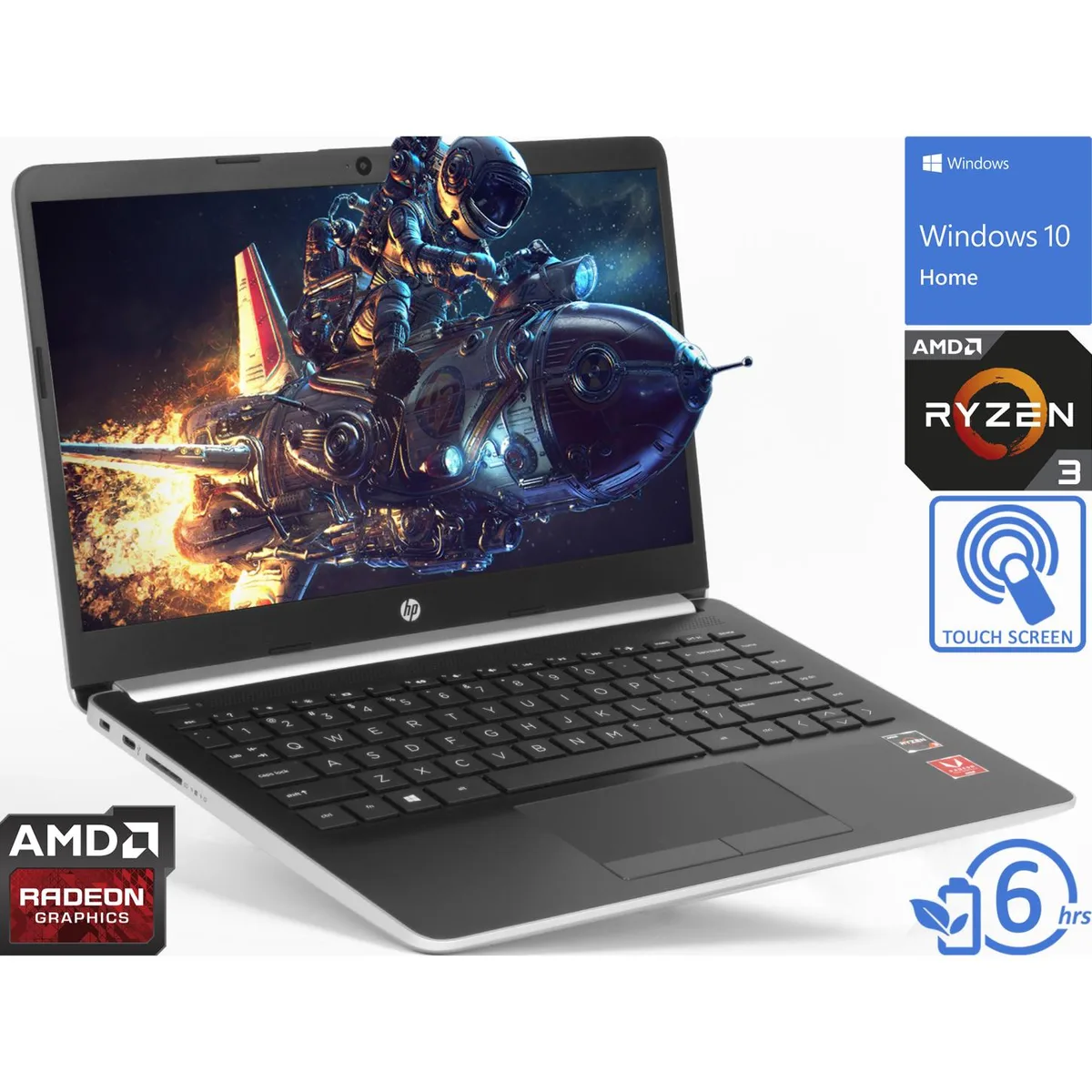 HP HP 14 laptop AMD Ryzen 3 3200U 16GB 512GB NVMe SSD 14" HD touchscreen Windows 10 Pro — product photo